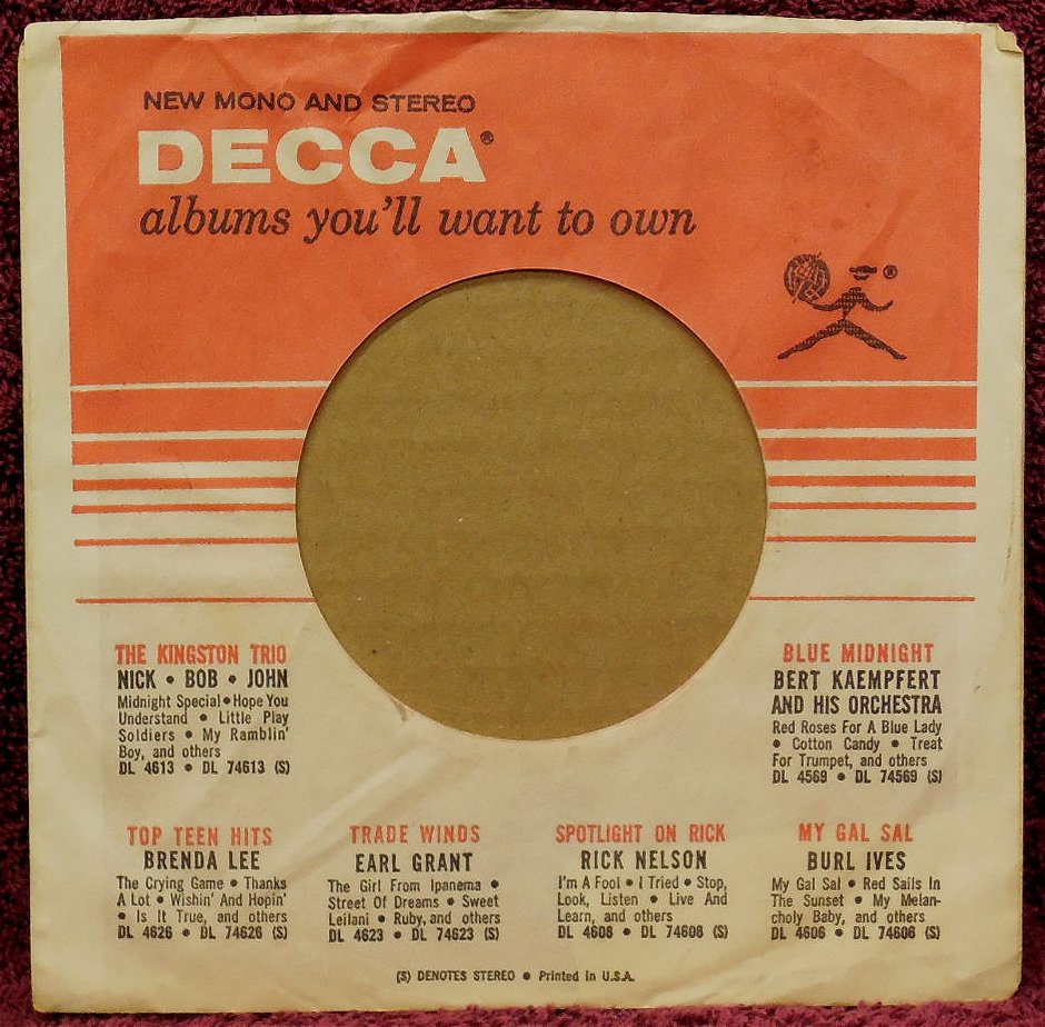 45 RPM GENERIC RECORD COMPANY SLEEVES Page D